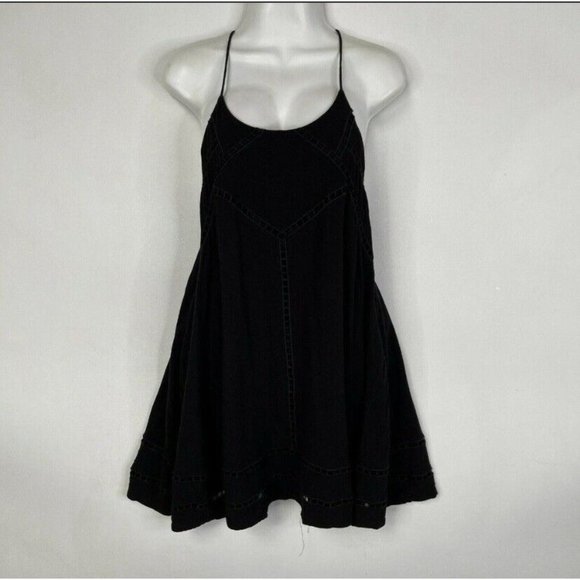 Lulus Womans Size XS Dress Mini Swing Racerback Black Eyelet‎ Scoop Neck Linen - Picture 1 of 8